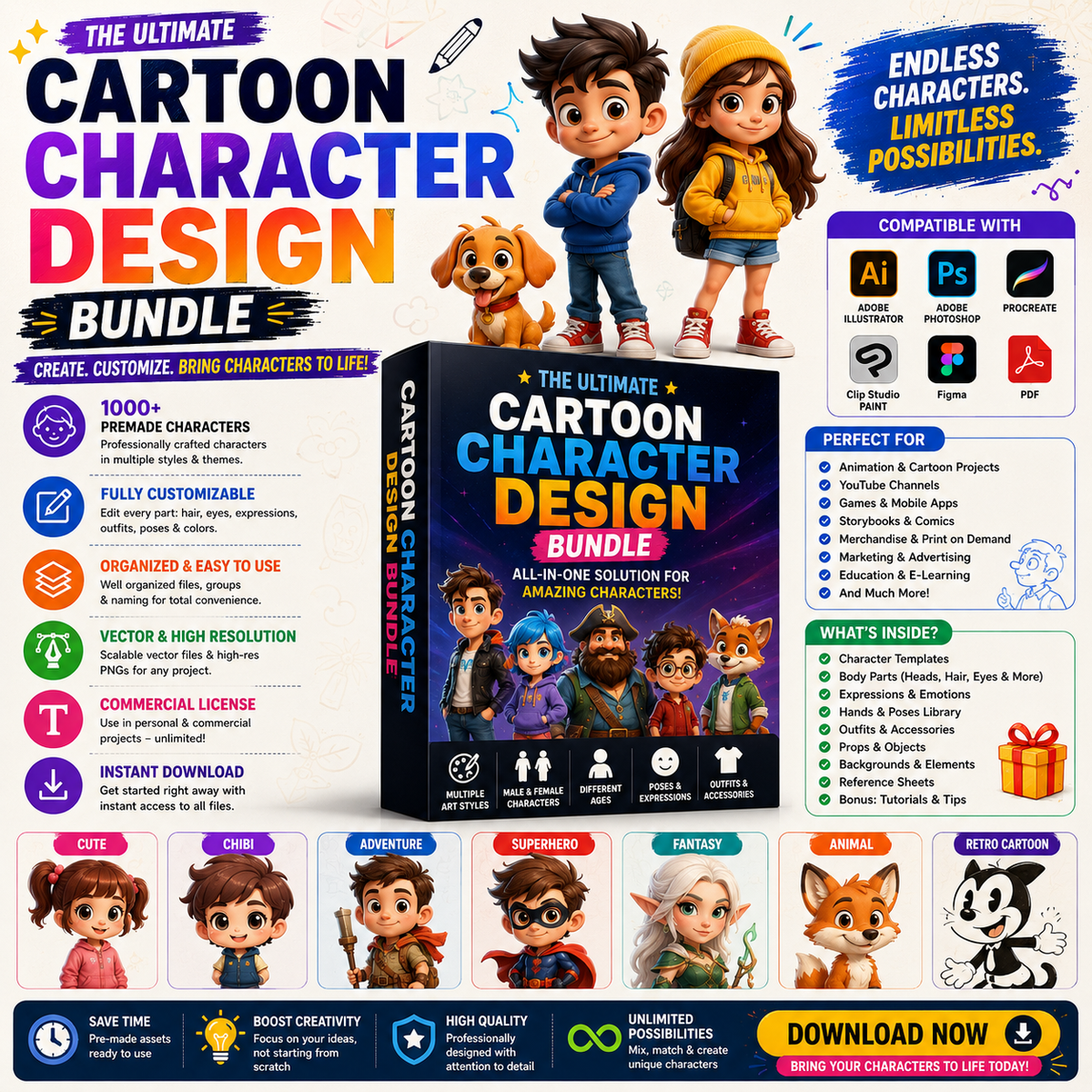 Cartoon Character Design Bundle