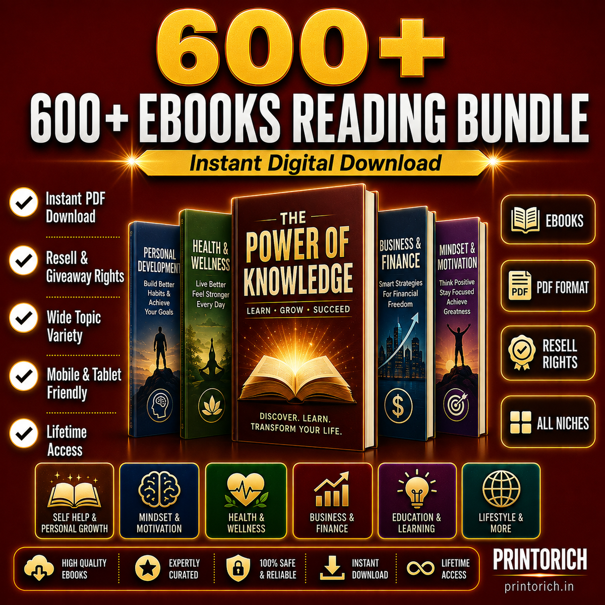 600+ Ebooks Reading Bundle - instant digital download from PRINTORICH